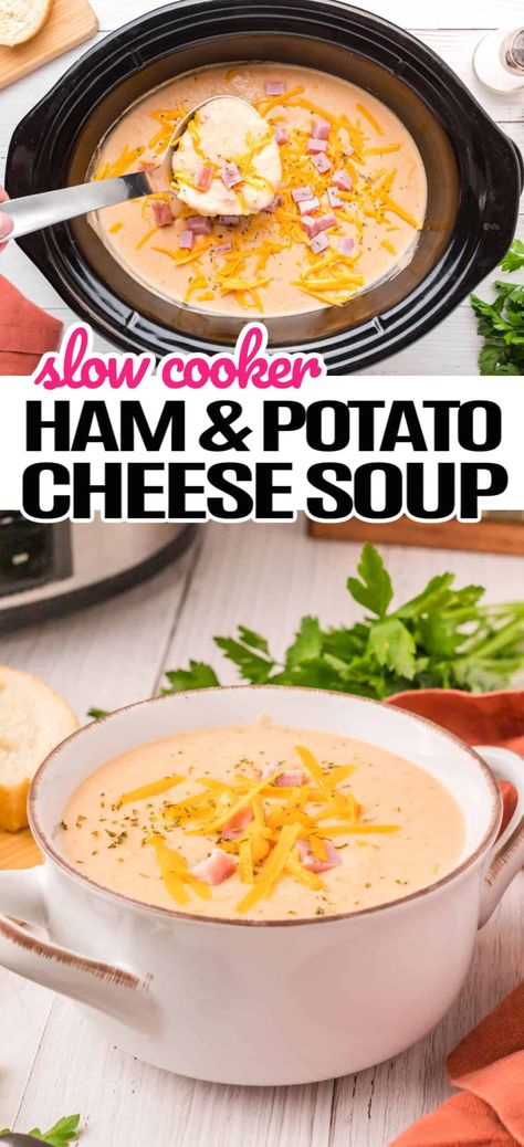 Ham And Potato Cheese Soup, Ham Soup Crockpot, Easiest Recipes Ever, Crockpot Ham And Potatoes, Potato Cheese Soup, Ham Chowder, Ham Soup Recipes, Slow Cooker Potatoes, Ham And Potato Soup