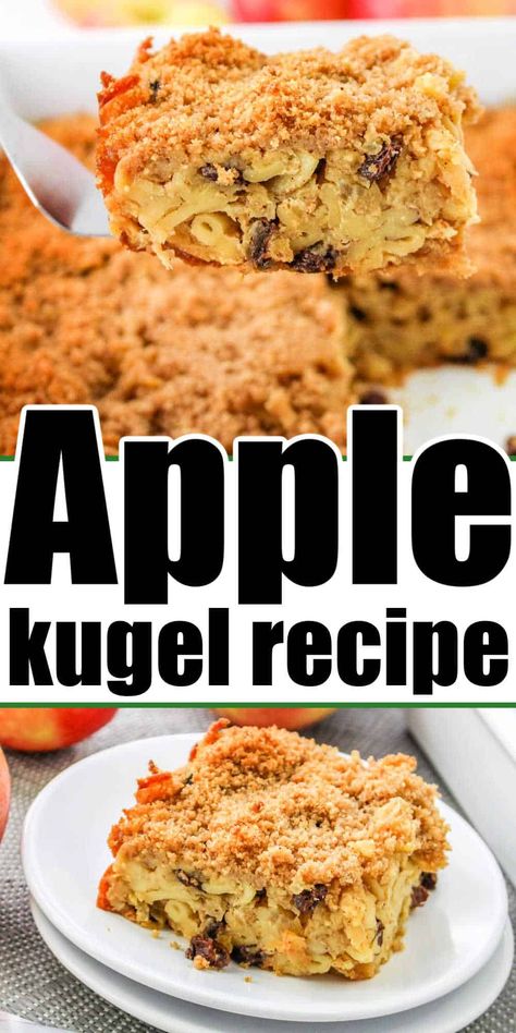 Noodle apple kugel recipe that is a sweet casserole side dish for Passover. A traditional Jewish dish made in a unique delicious way. Jewish Noodle Kugel Recipe, Apple Kugel, Sweet Noodle Kugel Recipe, Sweet Casserole, Kugel Recipes, Recipe With Apples, Noodle Kugel Recipe, Jewish Desserts, Apple Slice Recipe