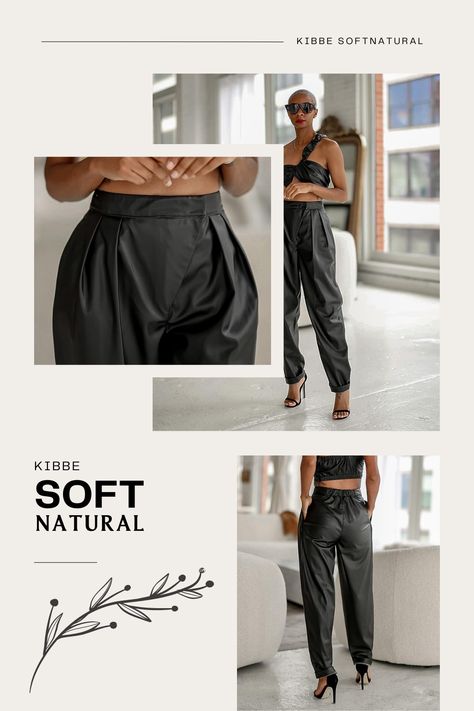 The Drop Women's @signedblake Black Vegan Leather Pleated Pants perfect for a kibbe soft natural outfit!! Soft Natural Pants Kibbe, Soft Natural Pants, Sn Kibbe, Kibbe Soft Natural, Pleated Tapered Pants, Natural Outfit, Natural Kibbe, Women Pants Size Chart, Oversized Pants