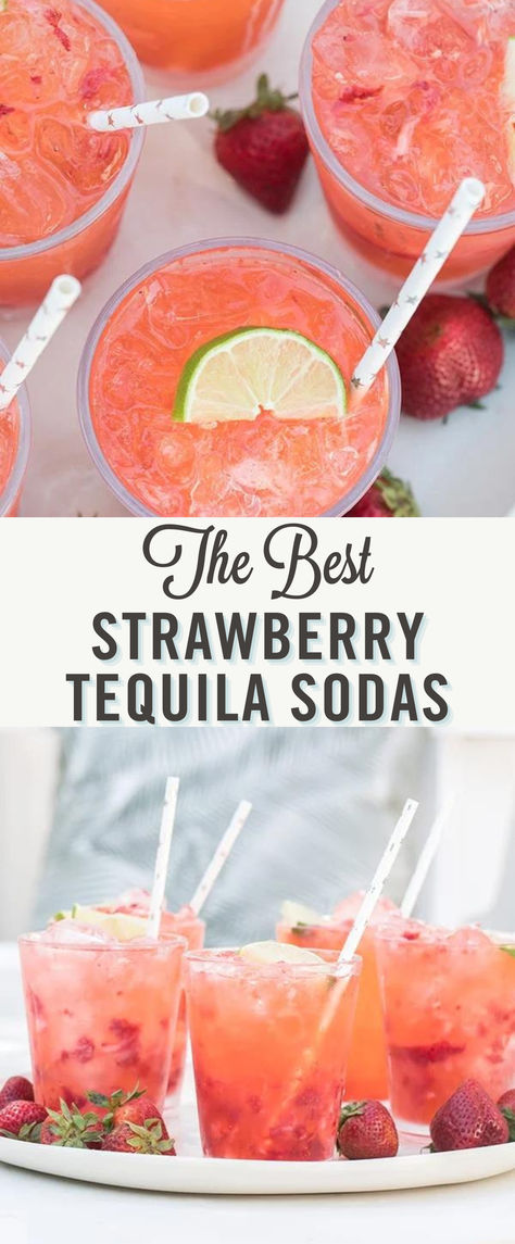 Try these delicious Strawberry Tequila Sodas!  These tequila sodas are refreshing and filled with flavor. Tequila, tonic water (or club soda), and lime juice with muddled strawberries are the perfect summer cocktail combination. Tequila And Club Soda Drinks, Alcoholic Punch Recipes Tequila, Strawberry Lime Vodka Smash, Cocktails With Poppi Soda, Easy Cocktail Recipes Tequila, Sugar Free Mixed Drinks Alcohol, Easy Tequila Drinks Simple Cocktail Recipes, Easy Tequila Cocktail Recipes, Light Refreshing Cocktails