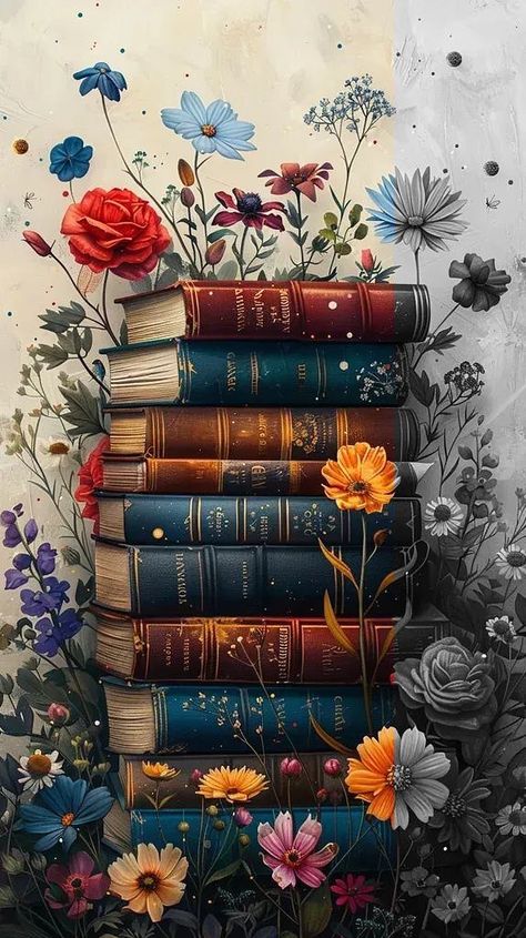 Stack Of Books Aesthetic Vintage, Reading Background Wallpapers, Fall Flowers Photography, Vintage Book Wallpaper, Books Wallpaper Book Wallpaper Aesthetic, Book Cover Wallpaper, Books With Flowers, Book Background, Victorian Flowers