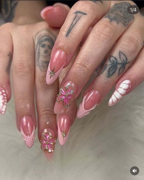 4d Nail Art Design, Nails Con Relieve, Quartz Nails, Summery Nails, Dope Nail Designs, Classy Acrylic Nails, Almond Nails Designs, Almond Acrylic Nails, Gem Nails