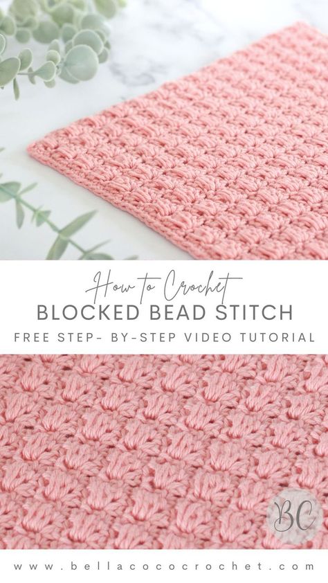 Bella Coco Crochet, Bella Coco, 100 Crochet Stitches, Bead Stitch, Crochet Stitches For Blankets, Crochet Stitches Free, Stitch Tutorial, Crochet Blocks, Crochet Goodies