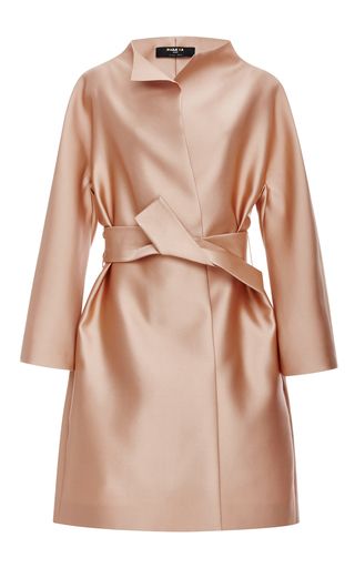 PAULE KA Styles For Duchess Material, Satin Blazer Dress, Neutral Inspiration, Belted Wrap Coat, Satin Coat, Pre Fall 2016, Silk Coat, Paule Ka, Satin Blazer