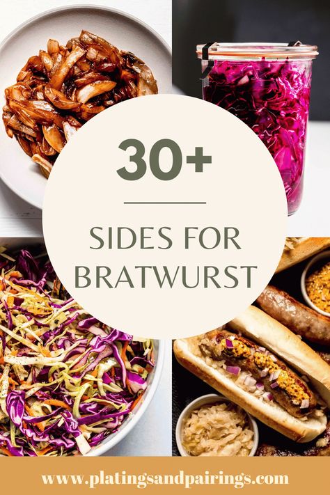 Wondering what to serve with brats for dinner? I've got you covered! Here's 30+ of the best side dishes for bratwurst. Sides For Bratwurst, What To Serve With Bratwurst, Side Dish For Brats, Brat Sides Dishes, Chardonnay Food Pairing, Bratwurst Dinner, Potato Latke Recipe, Grilled Brats, Grilled Potato Salad