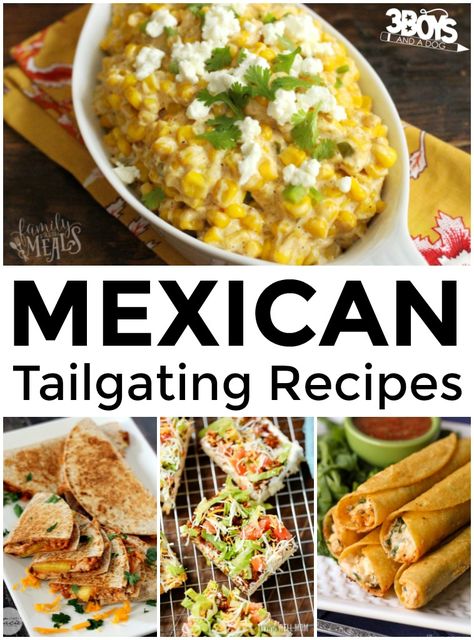 Get ready for the big game with these delicious Mexican tailgate recipes! There are plenty of yummy appetizers here that'd be perfect for game day or any other day of the year! Birthday Horderves, Mexican Theme Tailgate Food, Tex Mex Tailgate, Mexican Football Party Food, Taco Tailgate Ideas, Mexican Tailgate Food, Game Day Meals, Salads Dressing, Football Tailgate Food