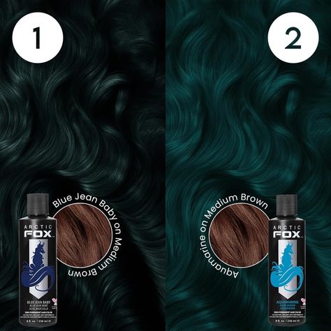 Arctic Fox On Dark Hair, Arctic Fox Aquamarine On Brown Hair, Arctic Fox Hair Dye On Brown Hair, Blue Jean Baby Arctic Fox Hair, Arctic Fox Hair Dye Combinations, Manic Panic Green Envy, C4 Hair, Arctic Fox Aquamarine, Artic Fox Hair