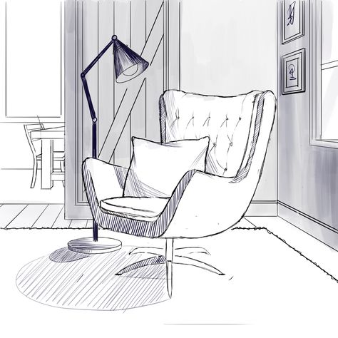 Armchair Sketch, Interior Sketch, Easy Drawing, Home Room Design, Ghost Chair, House Rooms, Art Sketchbook, Easy Drawings, Room Design