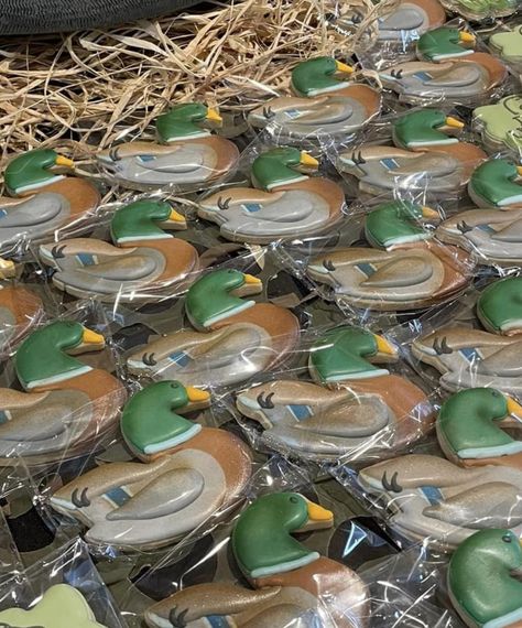 One Lucky Duck First Birthday Party, Duck Hunting Cookies, Mallard Duck Cookies, One Lucky Duck Birthday Party Decor, One Lucky Duck Cookies, Duck Hunting Baby Shower Theme, Duck Hunting Birthday Party, Hunting Baby Shower Theme, Duck Birthday Theme