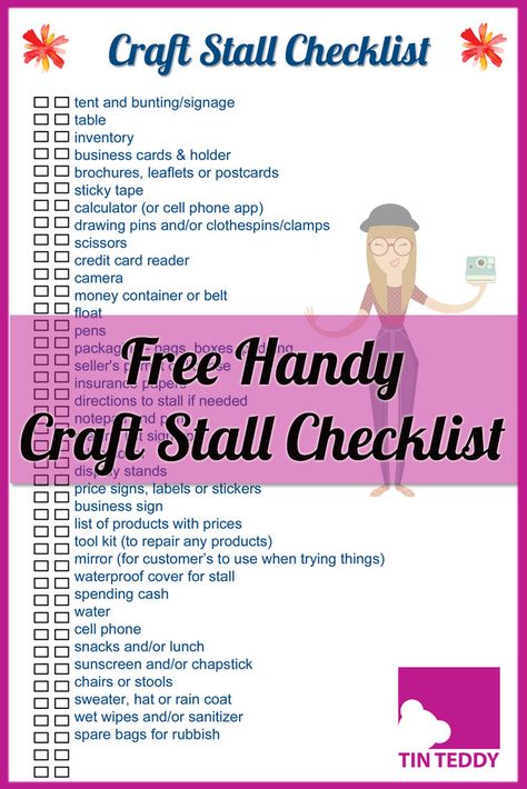 Download this free, handy checklist to help you at your next craft fair, show or other event. via @tinteddy Free Craft Show Printables, Craft Show Checklist, Chloe Art, Christmas Diffuser Blends, Craft Booths, Vendor Ideas, Office Things, Craft Fair Booth Display, Cell Phone App