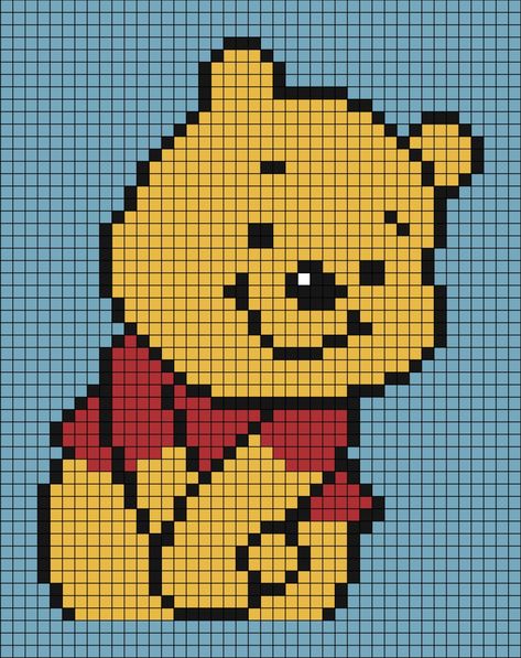 A large pixel art template of Disney's Winnie the Pooh (full body without legs, due to cropping). Snake Pixel Art Grid, Pooh Pixel Art, Winnie The Pooh Pixel Art, Disney Tapestry, Winnie Poo, Graph Crochet, Draw Animals, Easy Pixel Art, Crochet Disney