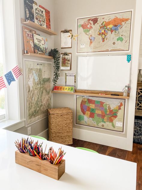 Our Homeschool Room : Home-Centered Learning Classy Homeschool Room, Homeschool Table And Chairs, Organized Homeschool Room, Homeschool At The Kitchen Table, Homeschool In Living Room, Homeschool Room And Playroom, Organizing Homeschool Room, Homeschool Dinning Room, Homeschool Corner Space