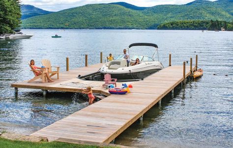 Lake Docks Designs, Lake House Dock, Dock Design, Dock Ideas, Decking Options, Steel Channel, Lake Dock, Lakefront Living, Dock Lighting