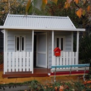 Flagstaff Light Blue Painted Cubby House Ideas, Cubby Ideas, Outside Playhouse, Kids Clubhouse, Kids Cubby Houses, Kids Cubbies, Build A Playhouse, Wendy House, Cubby House