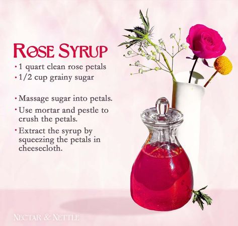 How To Make Rose Syrup, Flower Syrup Recipe, Making Syrup, Rose Syrup Recipe, Homemade Syrups, Mat Inspiration, Rose Syrup, Edible Flowers Recipes, Syrup Recipes