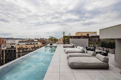 OHLA Hotel EIXAMPLE,© Adrià Goula Roof Pool Design, Hotel Rooftop Pool, Roof Pool, Pool Rooftop, Expensive Hotel, Terrace Pool, Empire Hotel, Rooftop Design, Hotel Plan