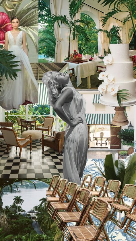 Created by sisteredstates on Shuffles Old Money Tropical Aesthetic, White Lotus Wedding Decor, White Lotus Wedding, White Lotus Themed Party, Palm Beach Wedding Aesthetic, White Lotus Party, White Lotus Aesthetic, Havana Wedding, Lotus Wedding