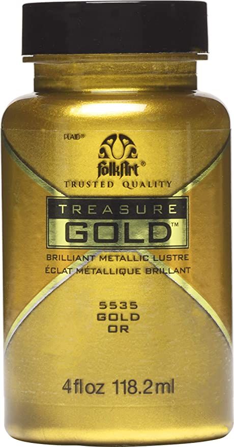 FolkArt Gold Treasure Brilliant Metallic Paint, 4 oz: Amazon.ca: Home & Kitchen Gold Painted Walls, Treasure Gold, Gold Treasure, Gold Acrylic Paint, Sea Glass Colors, Metallic Luster, Paint Types, Paint Can, House Tiles