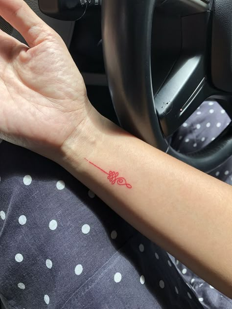 Red Unalome Tattoo, Red Moon Tattoo Designs, Red Ink Tattoos Small Words, Small Red Tattoo, Tattoo Shapes, 24 Tattoo, Small Moon Tattoos, Tattoo Spots, Unalome Tattoo