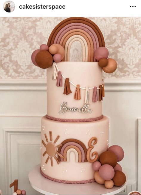 Boho Cakes Ideas, Boho Theme Cake Birthday, Boho Rainbow Birthday Party Cake, Boho Rainbow Cake Ideas, Isnt She Onederful Cake, Boho Rainbow Theme Cake, Boho Birthday Cake Girl, Rainbow Boho Baby Shower Ideas, Boho Rainbow Baby Shower Cake