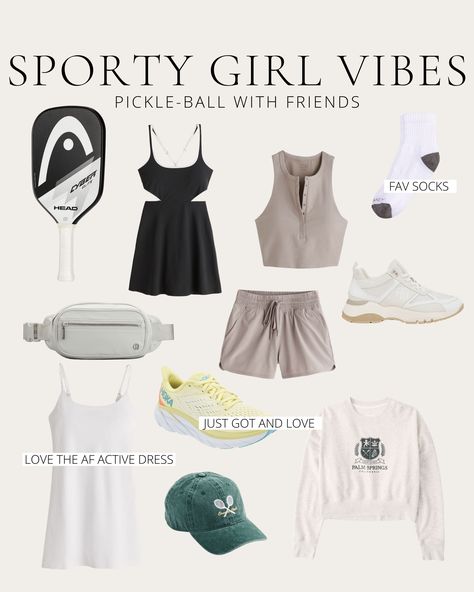 Sporty School Outfits Summer, Sporty Casual Outfits Summer, Driving Range Outfit Women, Pickle Ball Outfit Women, Casual Golf Outfit Women, Mini Golf Date Outfit, Pickle Ball Outfit, Trendy Golf Outfits Women, Pickleball Outfits For Women