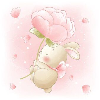 Cute Bunny Illustration Easter Vectors, Photos and PSD files | Free Download Mouse Holding Flower, Hare Pictures, Rabbit Illustration, Cute Bunny Cartoon, Cute Easter Bunny, Pink Rabbit, Holding Flowers, Rabbit Cartoon, Cute Mouse