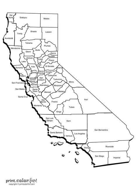 This page showing all the counties in California is all set to print and color. MORE  Blank map of China Map Of California, China Map, California History, County Map, Free Maps, California City, Printable Maps, California Map, Santa Monica California