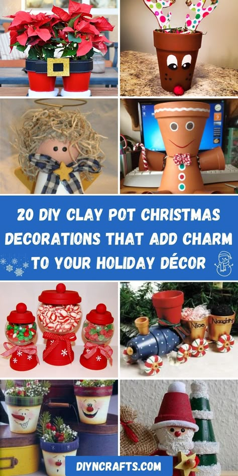 20 DIY Clay Pot Christmas Decorations That Add Charm To Your Holiday Décor Christmas Craft With Clay Pots, Christmas Crafts With Mini Clay Pots, Clay Pot Christmas Tree, Christmas Crafts With Clay Pots, Crafts With Mini Clay Pots, Crafts With Flower Pots, Christmas Clay Pot Crafts, Christmas Painted Clay Pots, Terracotta Pot Christmas Crafts