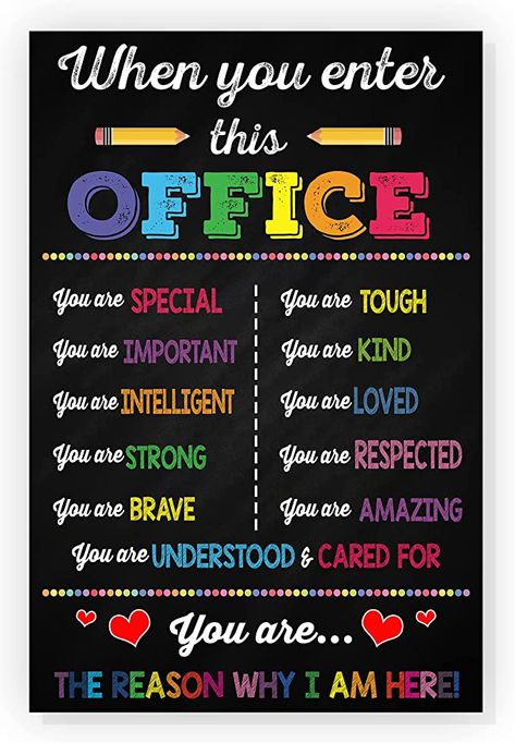 Amazon.com: When You Enter This Office You Are Special Poster School Office Wall Art Decor Classroom School Teacher Student Gift Chalkboard Print for Classroom : Office Products Therapist Office, School Counselor, Inspirational Wall Art, Welcome Sign, Chalkboard, Positive Quotes, Office Supplies, Encouragement, Wall Art