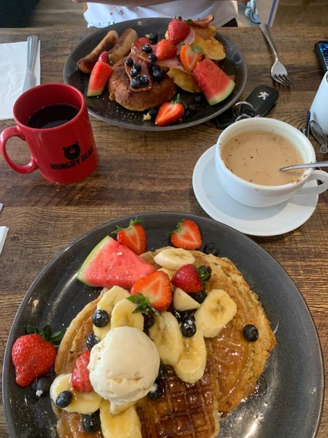 #breakfast #bunch #date #dateideas #waffles #vegan #icecream #sweet #pancakes #dessert #coffee #cafe #restaurant #ireland Pancakes Dessert, Breakfast Dates, Waffles Vegan, Pancake Restaurant, Sweet Pancakes, Hungry Bear, Breakfast Date, Summer 24, Coffee Cafe