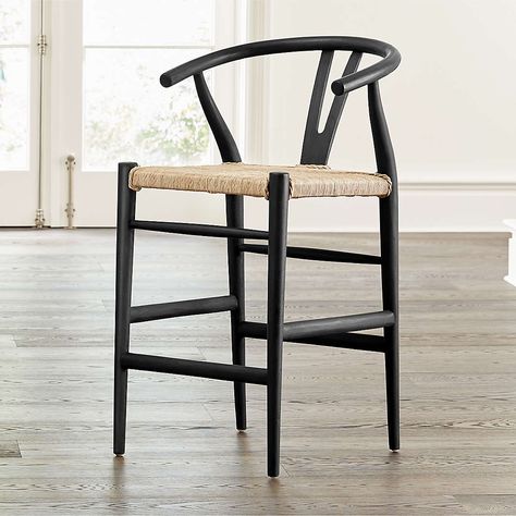 Bar Stools: Swivel Barstools & Counter Height Stools | Crate & Barrel Wishbone Counter Stool, Black Counter Stools, Modern Counter Stools, Leather Counter Stools, Gray Dining Chairs, Grey Dining, Leather Bar Stools, Chinese Design, Teak Frame