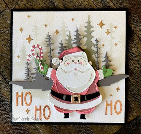 Tim Holtz Santa Greetings, Tim Holtz Santa, Stampers Anonymous Christmas, Tim Holtz Sizzix Dies, Sizzix Cards, Tim Holtz Crafts, Tim Holtz Dies, Tim Holtz Cards, Santa Cards