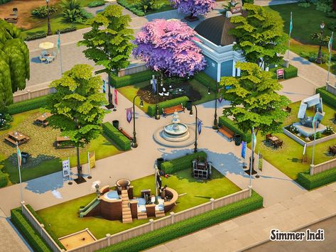 Sims 4 Base Game Community Lot, Sims 4 Base Game Park, Sims 4 Park Ideas Layout, Sims4 Community Lot, Park Sims 4 Ideas, Newcrest Park Sims 4, Sims 4 National Park, Sims 4 Parking Lot, Sims 4 Newcrest Park