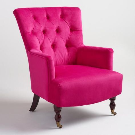 Oh my word! How gorgeous would this Fuchsia Nina Chair be in a bedroom or large closet? Love, and it's super affordable!  #pink #chair #bedroominspo #closetinspo #pretty #homedecor #affiliate Fuschia Chair, Fuschia Decor, Pink Accent Chair, Pink Armchair, Furnitur Ruang Keluarga, Bachelorette Pad, Pink Chair, Diy Chair, Aesthetic Pink