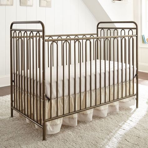 Harriet Bee Lavern Metal 3-in-1 Convertible Crib & Reviews | Wayfair Toddler Day Bed, Daycare Furniture, Metal Crib, Bed Crib, Chic Nursery, Golden Nugget, La Baby, Adjustable Mattress, Mattress Support