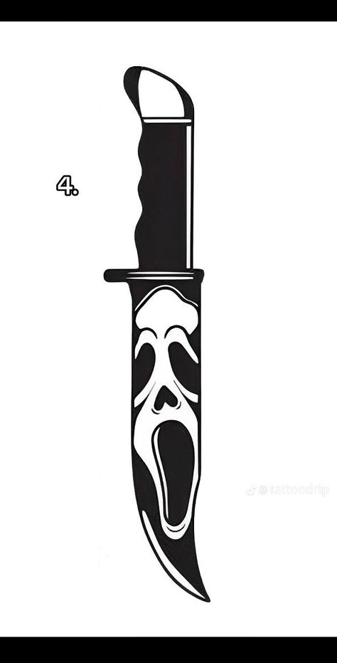 Michael Myers Knife Drawing, Scream Horror Tattoo, Scream Themed Tattoo, Scream Ear Tattoo, Skull Hand With Rose, Ghost Face Flash Tattoo, Easy Horror Tattoos, Ghostface Flash Tattoo, Pixel Ghostface