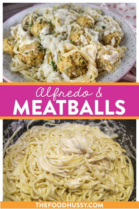 Alfredo and Meatballs are a delicious combination you never knew you needed! Rich homemade creamy alfredo sauce topped with light chicken meatballs will be a new family favorite! (And it's done in about 30 minutes!) Meatball Alfredo Recipes, Garlic Alfredo Chicken Meatballs, Meatball Fettuccine Alfredo, Meatball Alfredo Pasta, Chicken Meatball Alfredo Pasta, Alfredo Pasta With Meatballs, Angel Hair Alfredo, Meatballs Alfredo, Creamy Alfredo Sauce