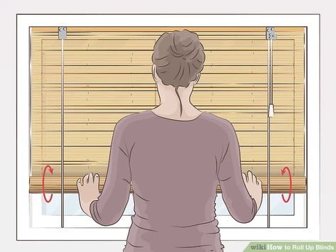 3 Ways to Roll Up Blinds - wikiHow Matchstick Blinds, Roll Up Blinds, Cordless Blinds, Cabin Home, Picture Windows, Roman Blinds, Cabin Homes, Roller Blinds, Roll Up