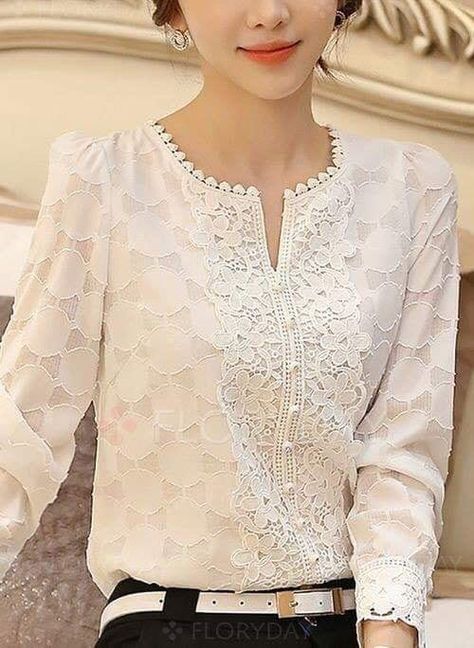 Buy Blouse, Crochet Lace Blouse, Long Sleeve Blouses, Women Blouses Fashion, Kurta Neck Design, Fashion Tops Blouse, Elegant Blouses, Lace Shirt, Chiffon Blouse