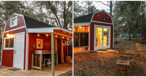 Shed Airbnb, Tiny House Rentals, Bonfire Pits, Fun Outdoor Activities, Live Oak Trees, Barns Sheds, Summer Escape, Air Bnb, Shed Homes