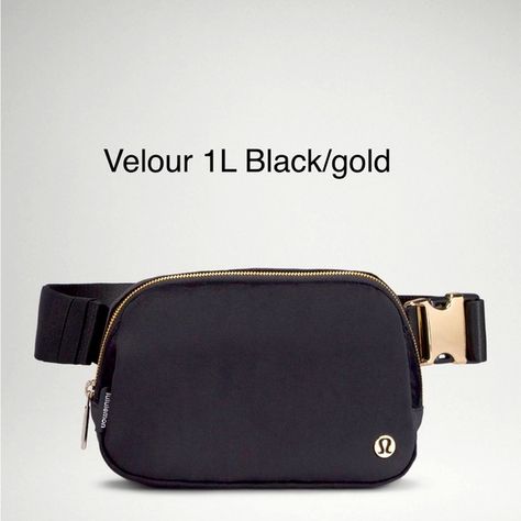 Lululemon Everywhere Belt Bag Velour 1L  black gold belt bag Lululemon Belt Bag Black Gold, 16 Wishes, Lululemon Belt Bag, Match Outfits, Lululemon Everywhere Belt Bag, Everywhere Belt Bag, Gold Belt, Gold Belts, Bag Straps