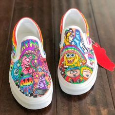 Custom Slip On Vans, Custom Vans Shoes, Painted Shoes Diy, Sk8 Hi Vans, Womens Loafers, Diy Sneakers, Painted Sneakers, Island City, Vans Slip On