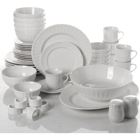 Gibson Home Regalia 46-Piece Dinnerware and Serveware Set, Service for 6 - Walmart.com - Walmart.com Farmhouse Dishes, Farmhouse Dinnerware Sets, Dinnerware Sets Walmart, Farmhouse Dinnerware, Serveware Set, White Dinnerware Set, Square Dinnerware Set, Serve Ware, White Dinnerware