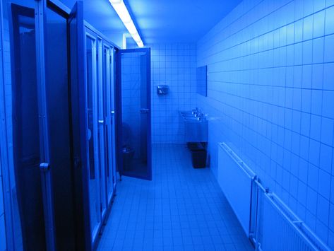 Blue Lights Meant to Deter Drug Users From Shooting Up Have Big Downsides Hunting Bathroom, Home Resonance, Retro Neon, Public Bathrooms, Thrifty Decor, Public Restroom, Random Images, Brown Bathroom, At A Party