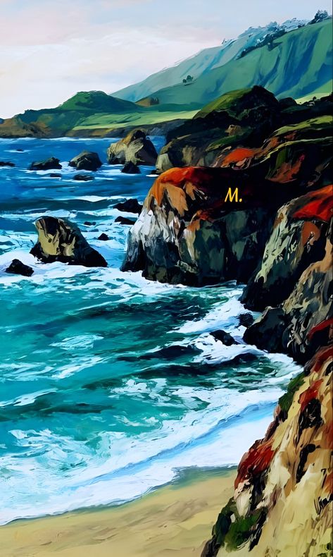 Coastal Landscape Paintings, Sea Landscape Painting, Ocean Landscape Painting, Seascapes Art, Oil Landscape, Small Canvas Paintings, Canvas Painting Ideas, Ocean Landscape, Easy Canvas Painting