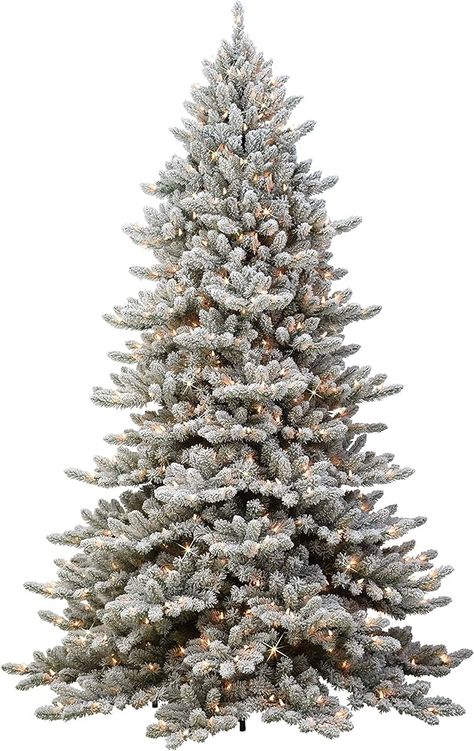 Amazon.com: Puleo International 7.5' Flocked Royal Majestic Fir Artificial Christmas Tree with 600 Lights, Green : Everything Else Prelit Flocked Christmas Tree, 5 Foot Christmas Tree, White Flocked Christmas Tree, Nature Documentary, Full Christmas Tree, Green Everything, Black Christmas Decorations, Pine Tree Painting, Frosted Tree