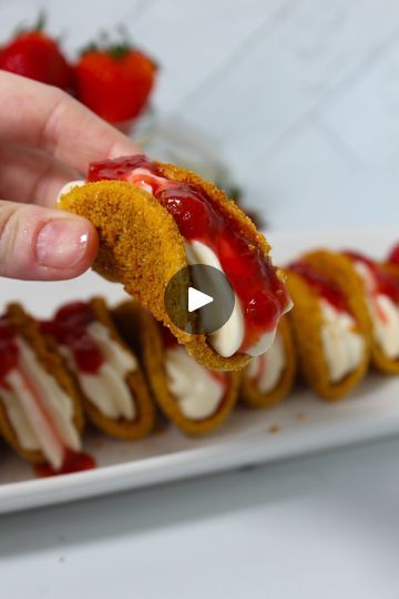 Strawberry Cheesecake Tacos 🍓 🤤 If these don’t become your new weekend plans then you’re missing out! 🤎 Find the full recipe on my website! https://thesqueakymixer.com/strawberry-cheesecake-tacos/ | The Squeaky Mixer | Hozier · Too Sweet Strawberry Cheesecake Tacos, Squeaky Mixer, Cheesecake Tacos, Hispanic Food, Weekend Plans, Hozier, Strawberry Cheesecake, Website Link, Baked Goods