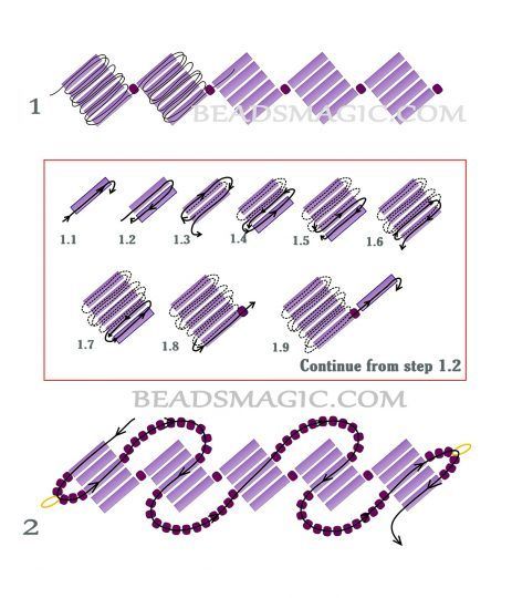 Free pattern for beaded bracelet Lana with bugles   U need: seed beads 11/0 bugles Beaded Earrings Tutorials, Beading Patterns Free, Custom Bracelet, Seed Bead Patterns, Jewelry Diy Bracelets, Beading Techniques, Beaded Jewelry Tutorials, Beaded Jewellery, Seed Bead Tutorial