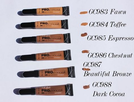 la-girl-pro-concealer-dark-swatches Beauty Doctor, La Girl Pro Concealer, La Girl Cosmetics, Concealer Pencil, Maquillage On Fleek, Pro Concealer, Makeup 101, Cream Concealer, Dark Skin Makeup