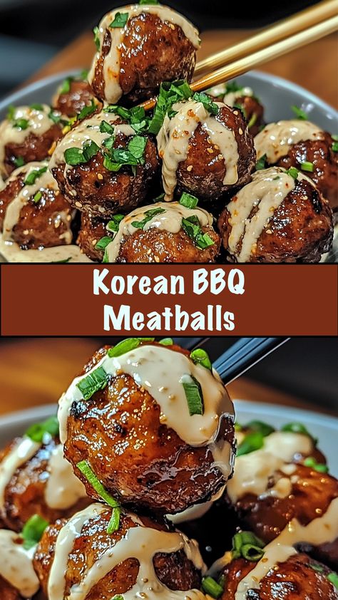 These Korean BBQ Meatballs are coated in a sweet, savory glaze and served with a creamy spicy mayo dip for the perfect balance of heat and flavor! Whether as a party appetizer or a quick weeknight meal, these meatballs will be your new favorite. 🥢🔥 Korean Bbq Meatballs, Korean Meatballs, Mayo Dip, Bbq Meatballs, Spicy Korean, Spicy Mayo, Mystery Party, Hosting A Party, Party Appetizer